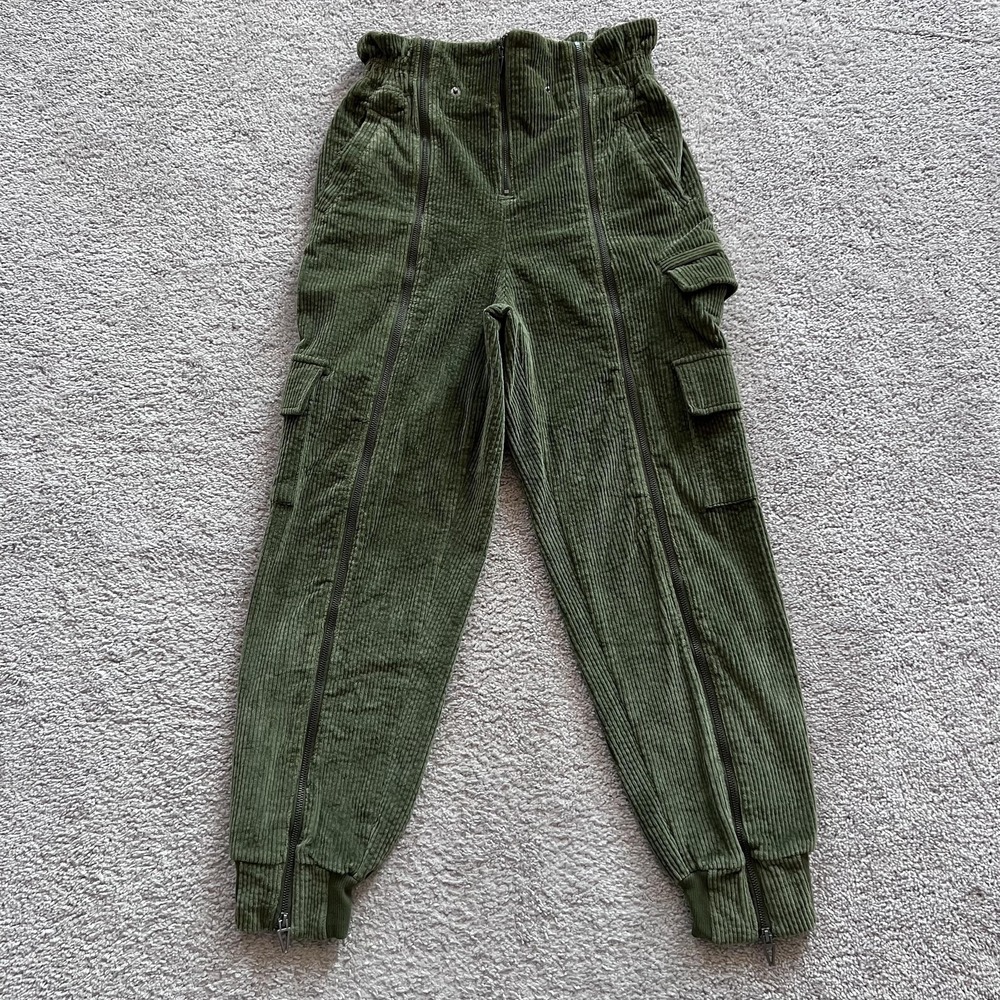 Adidas x Ivy Park Corduroy Zipper Cargo Jogger Pants Womens Small Green